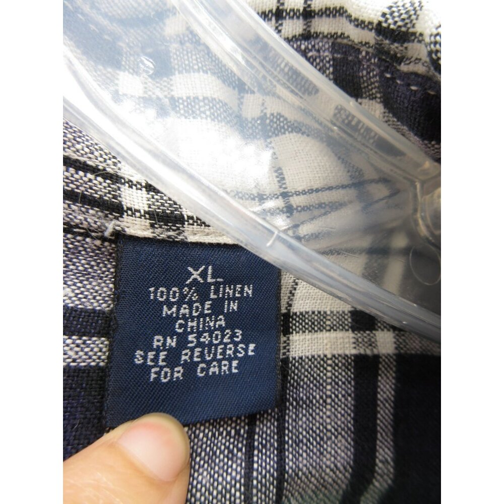 VINTAGE Gap Shirt XL Green Linen Button Up Tartan Plaid 90s Y2K Field - Picture 9 of 10